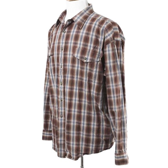 PANHANDLE Slim Brown & Navy Plaid Pearlized Snap Western Shirt Size Men's XL - Picture 2 of 5